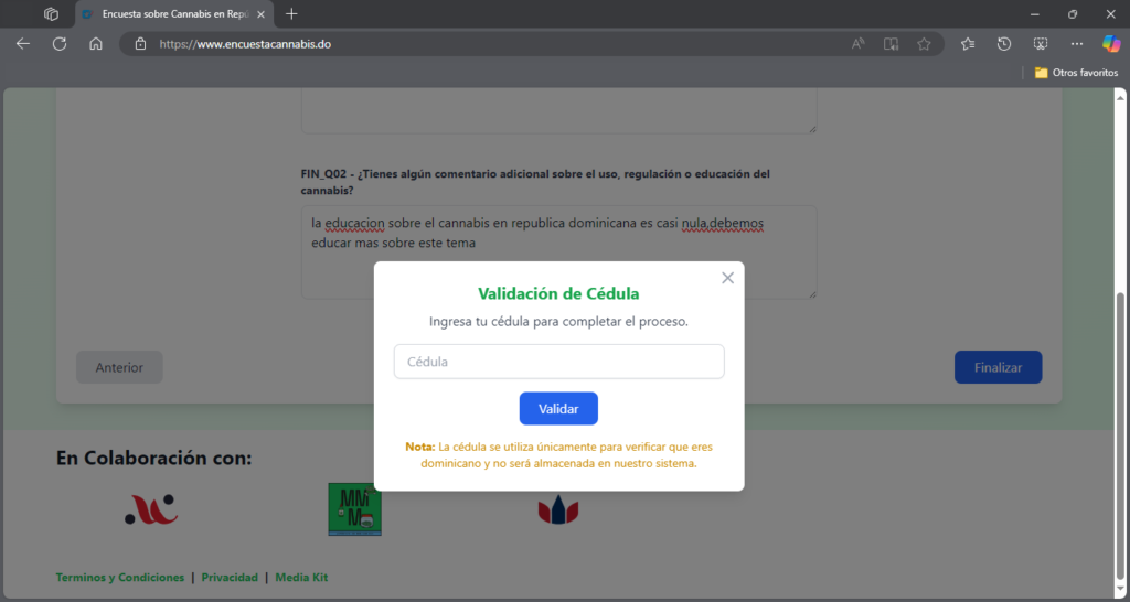 Cedula Encuesta Nacional sobre Cannabis L. Sativa: La Primera en República Dominicana